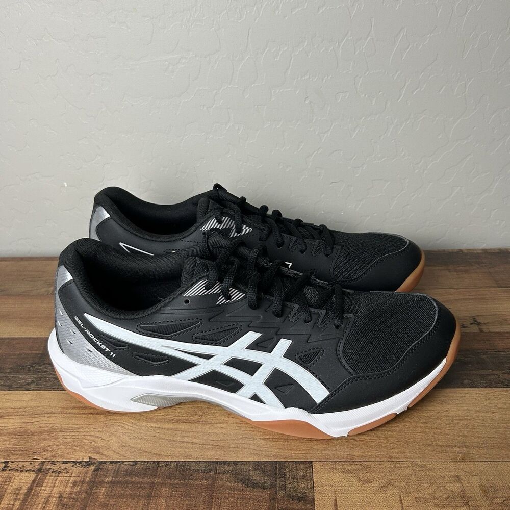 ASICS Gel Rocket 11 Womens Volleyball Court Shoes Black White Gum US 13